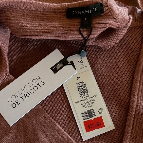 NWT Dynamite Open Back Cropped Knit Tee - Picture 3 of 3